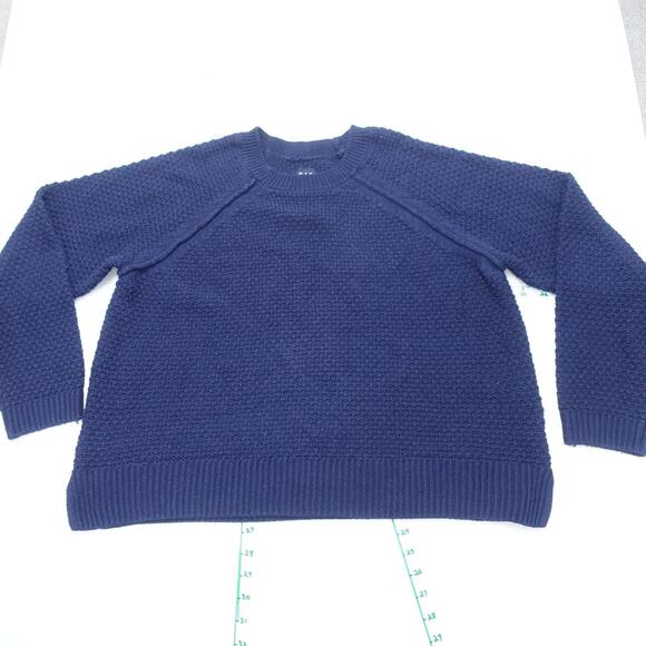 Gap Metallic Sweaters Womens Large Blue Raglan Sleeve Textured Knit Crew Neck - Picture 1 of 8